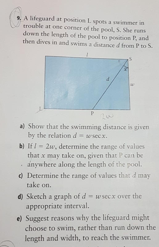 Solved 9. A lifeguard at position L spots a swimmer in | Chegg.com