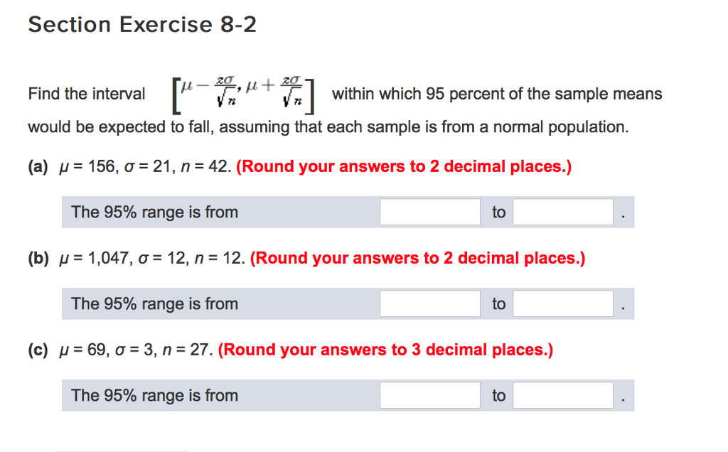 Solved Section Exercise 8-2 Find The Interval [- Yn, μ | Chegg.com