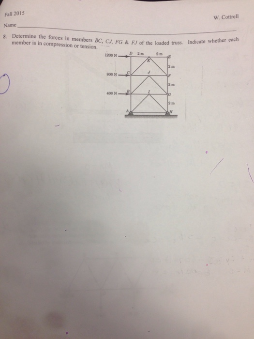 Solved Determine the forces in members BC, CJ, FG & FJ of | Chegg.com