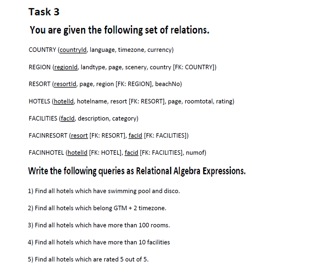 Solved Task 3 You Are Given The Following Set Of Relations. | Chegg.com