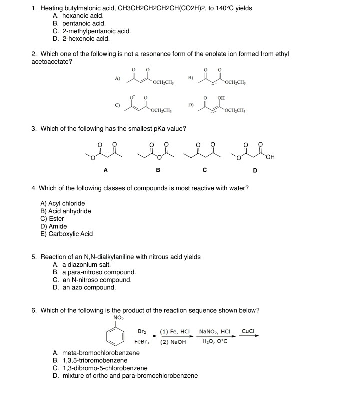 Solved 1. Heating butylmalonic acid, CH3CH2CH2CH2C(CO2H)2, | Chegg.com