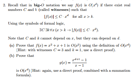 Solved Recall that in big-O notation we say f(x) is O (x^4