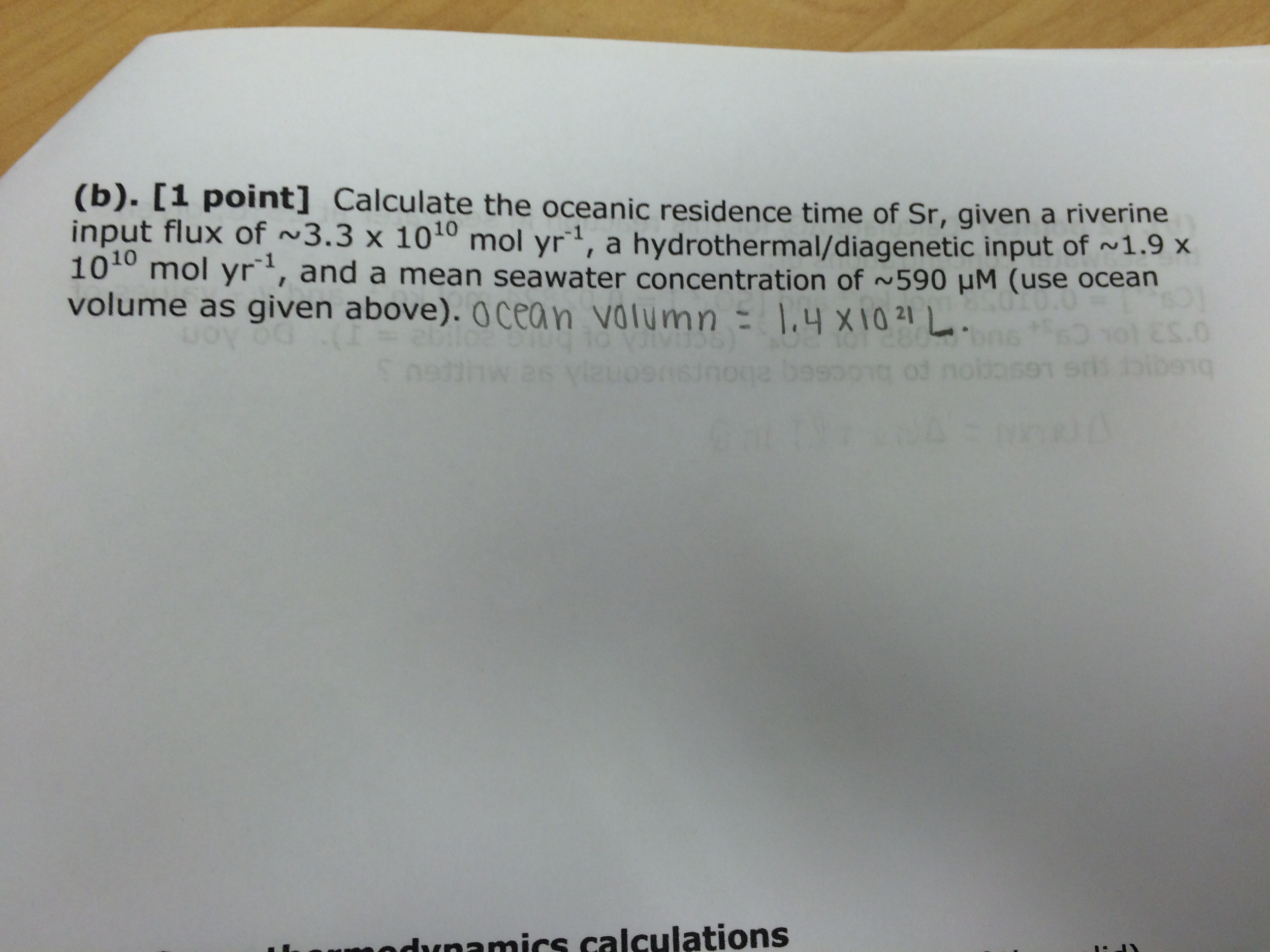 Solved Calculate the oceanic residence time Sr, given a | Chegg.com