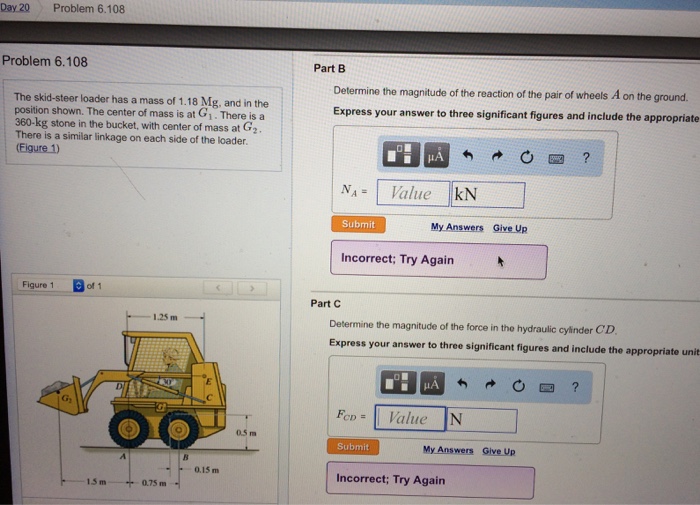 Solved The skidsteer loader has a mass of 1.18 Mg. and in