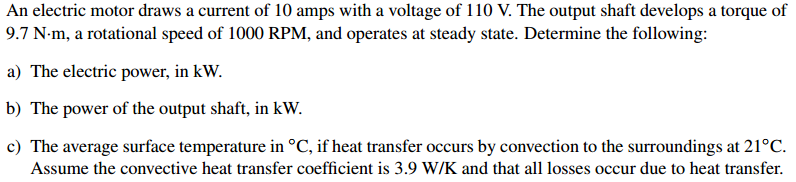 Solved An Electric Motor Draws A Current Of 10 Amps With A | Chegg.com