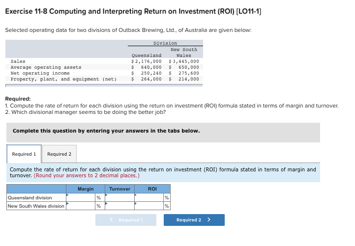 Solved Exercise 11-8 Computing and Interpreting Return on | Chegg.com