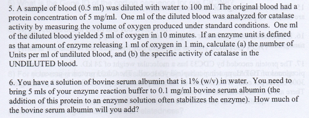 Solved 5. A sample of blood (0.5 ml) was diluted with water | Chegg.com