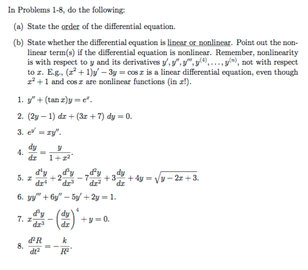 Solved Do the following: (a) State the order of the | Chegg.com