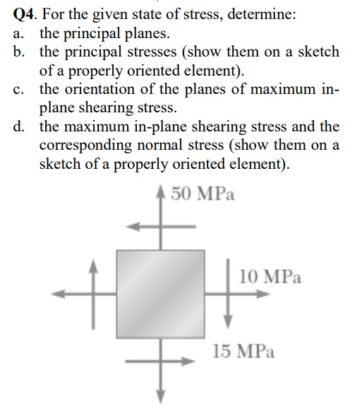 Solved 4. For The Given State Of Stress, Determine: A. The | Chegg.com