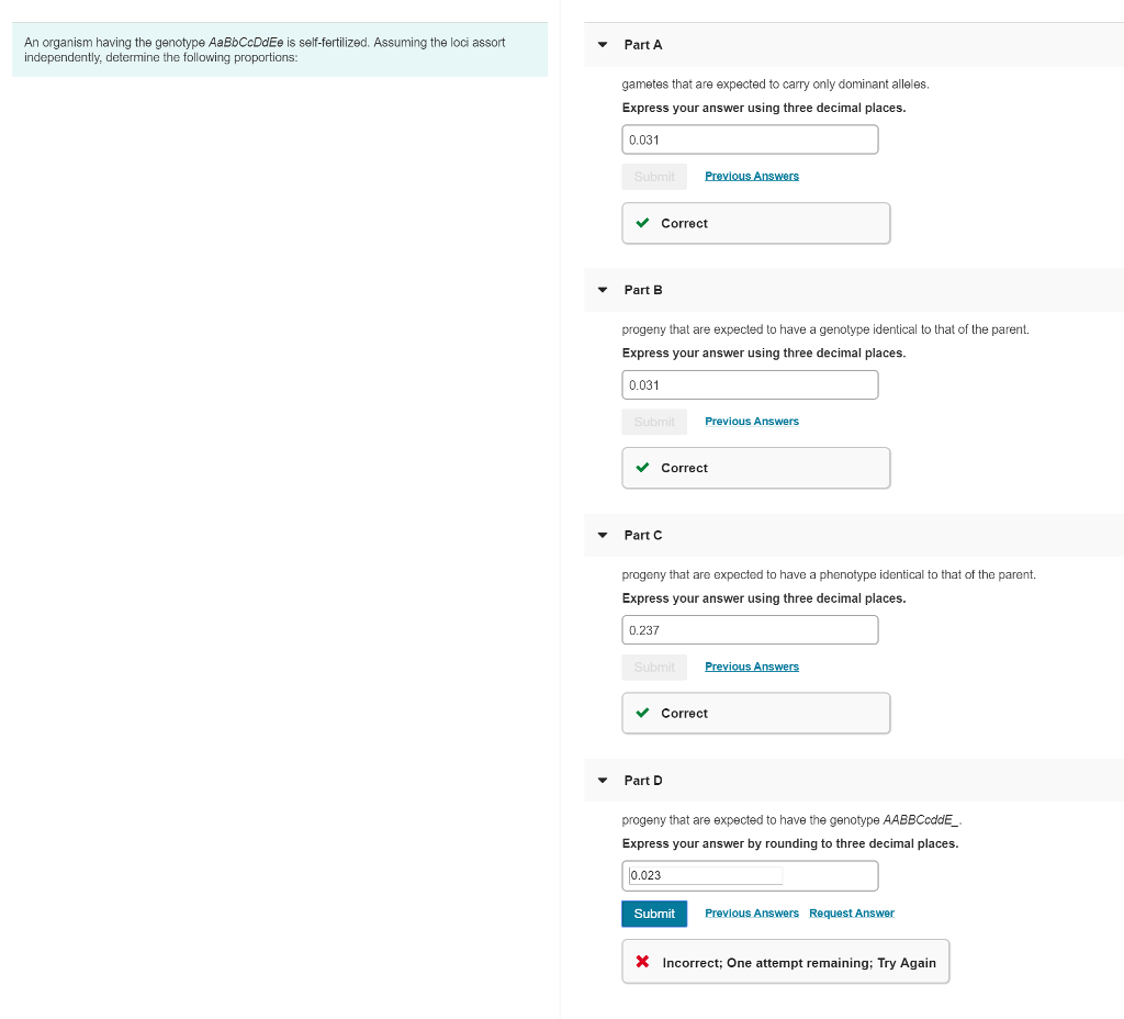 Solved An Organism Having The Genotype AaBbCcDdEe Is | Chegg.com