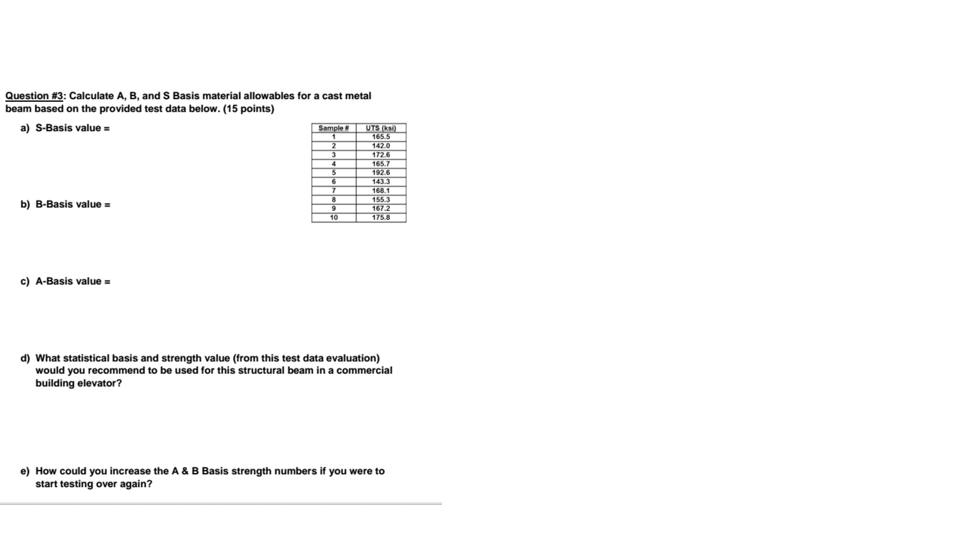 Calculate A, B, And S Basis Material Allowables For A | Chegg.com