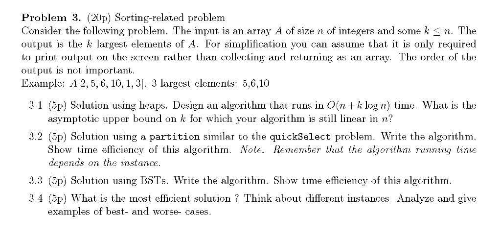 Solved Problem 3. (20p) Sorting-related problenm Consider | Chegg.com