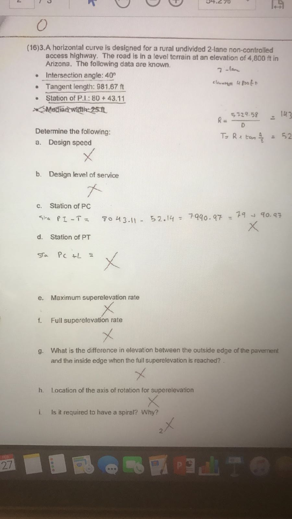 Solved 54.220 (16)3.A horizontal curve is designed for a