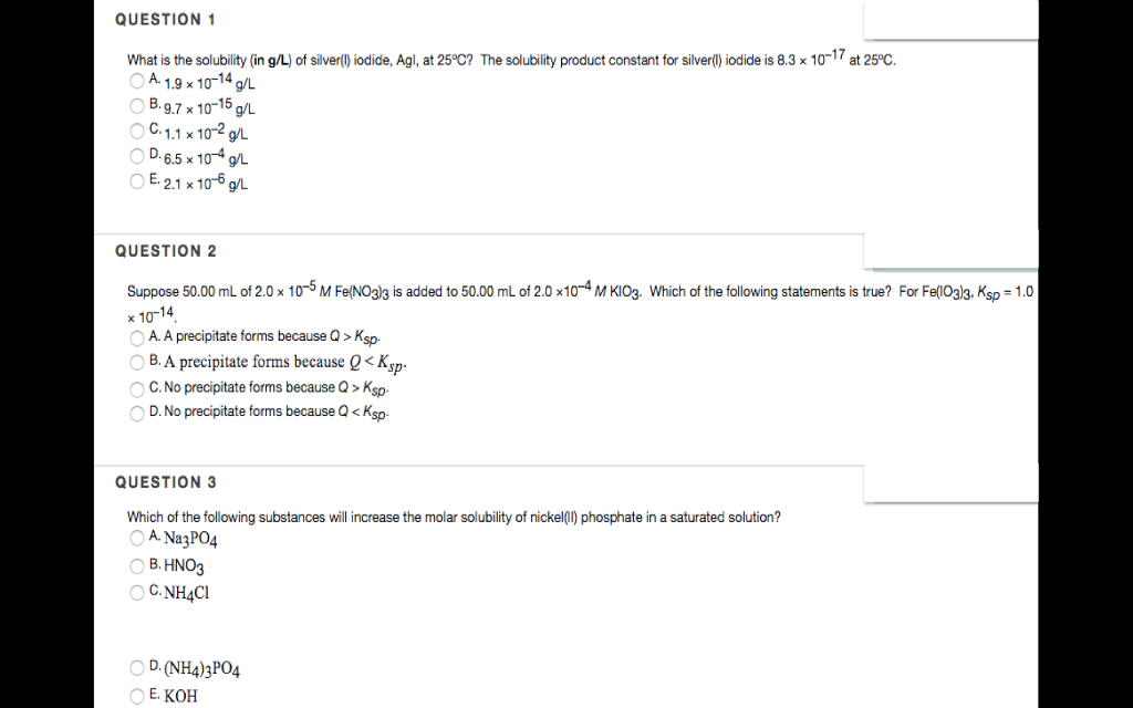 Solved What is the solubility (in g/L) of silver(l) iodide. | Chegg.com