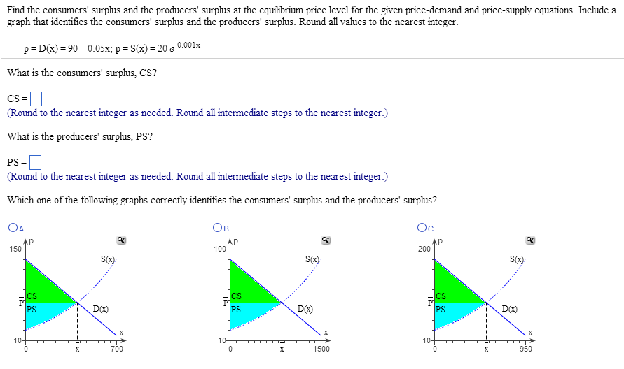 Solved Find the consumers' surplus and the producers'