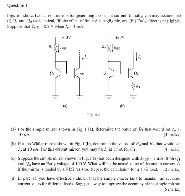 Solved Question I Figure 1 shows two current mirrors for