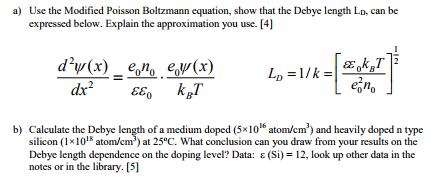 a) Use the Modified Poisson Boltzmann equation, show | Chegg.com