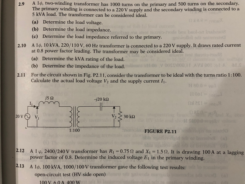 Solved 2.9 A 1ø, twowinding transformer has 1000 turns on