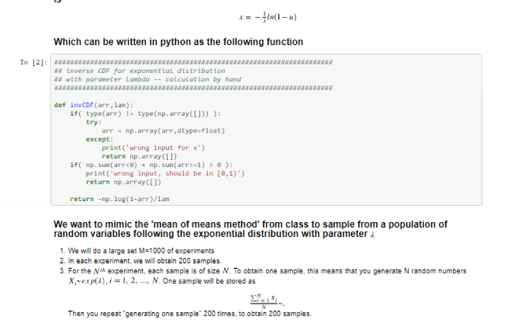 に-In(1-u) Which can be written in python as the | Chegg.com