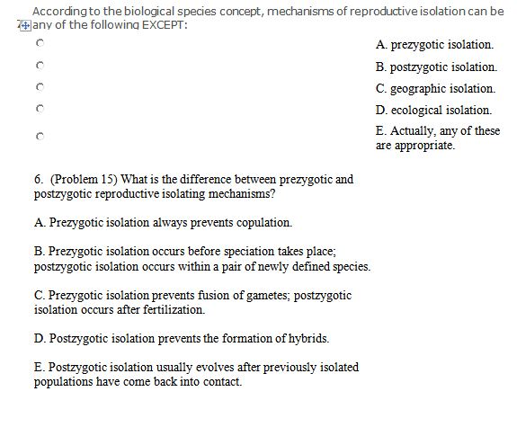 Solved According to the biological species concept, | Chegg.com