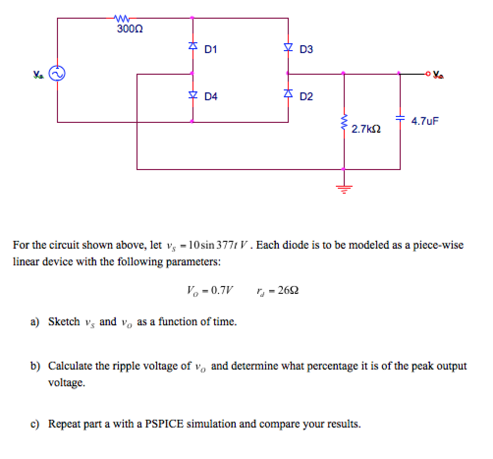 Solved For the circuit shown above, let v_s = 10 sin 377t | Chegg.com