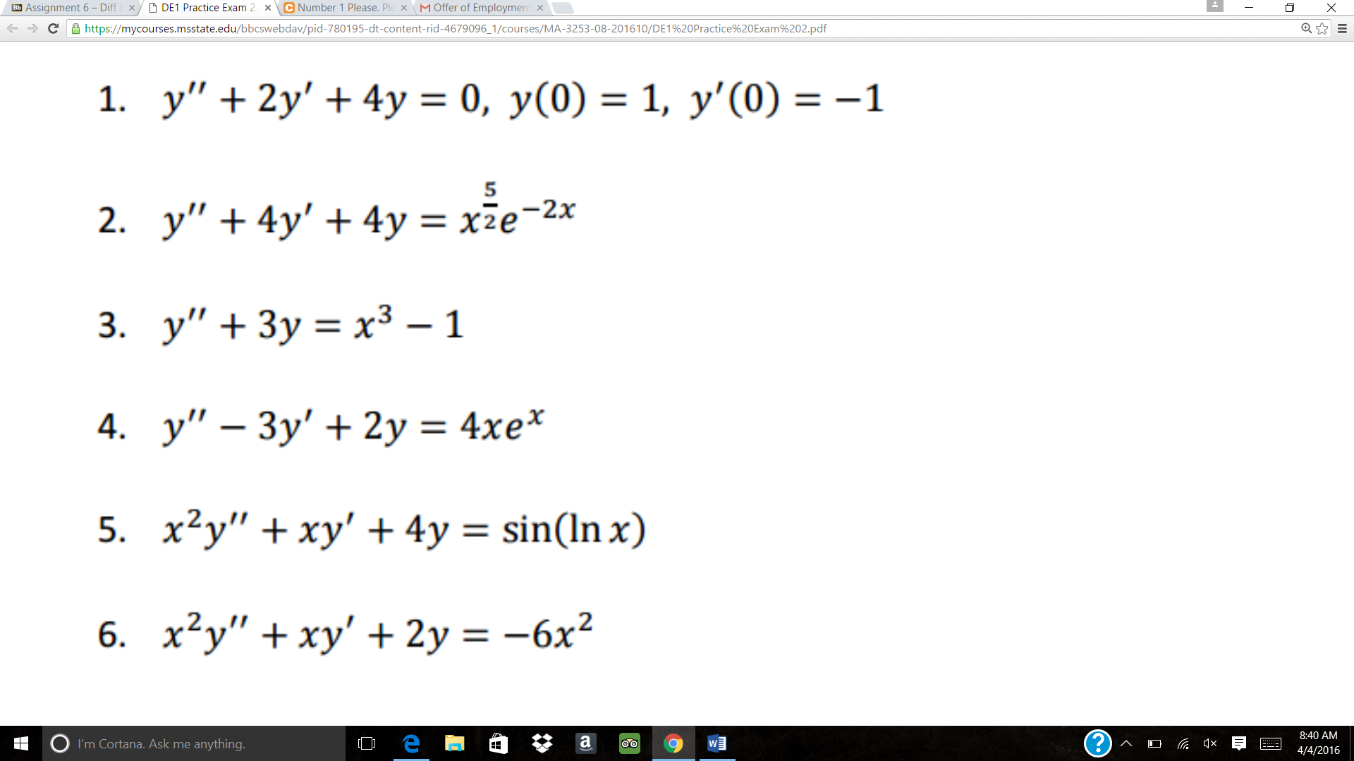 Solved: Y" + 2y' + 4y = 0, Y(0) = 1, Y'(0) = -1 Y" + 4y' +... | Chegg.com