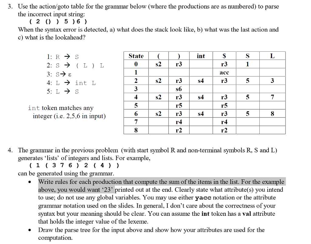 Solved Use the action/goto table for the grammar below | Chegg.com