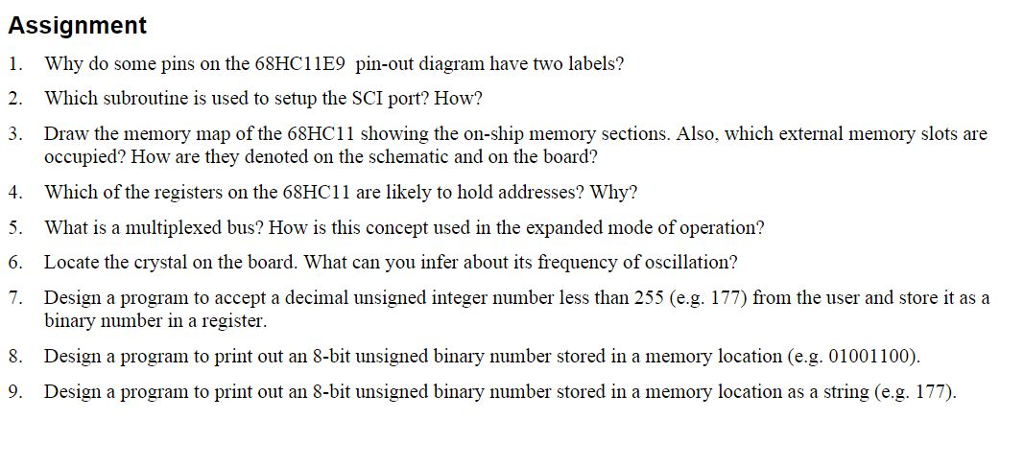 Solved Assignment 1 Why Do Some Pins On The 68hc1 1e9 Chegg Solved Assignment 1 Why Do Some Pins On The 68hc1 1e9 Chegg