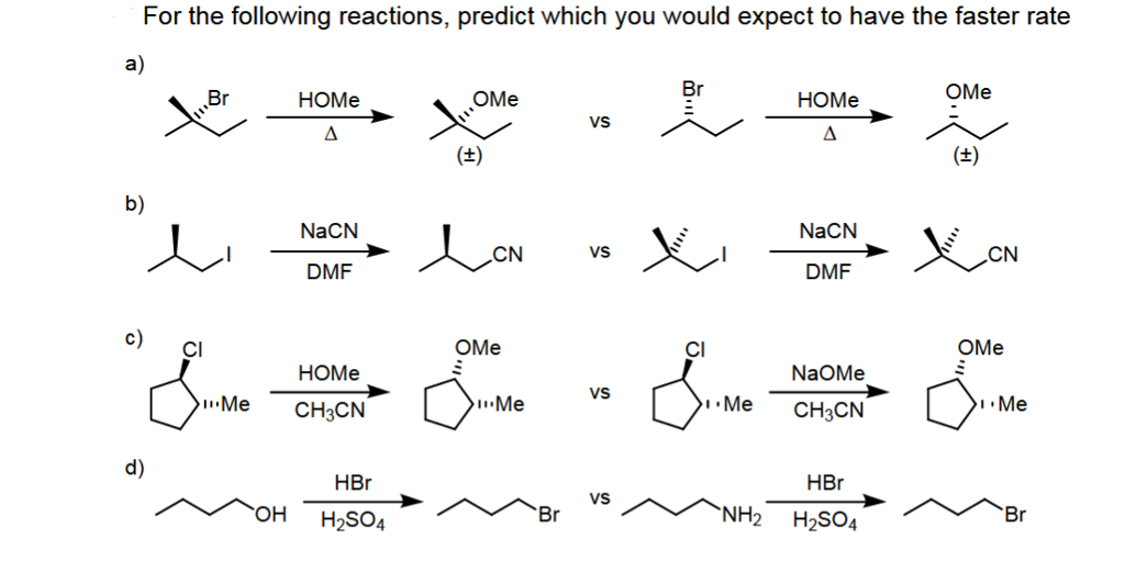 Solved For the following reactions, predict which you would | Chegg.com