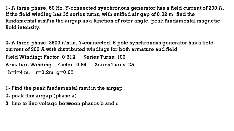 Solved A three phase, 60 Hz, Y-connected synchronous | Chegg.com
