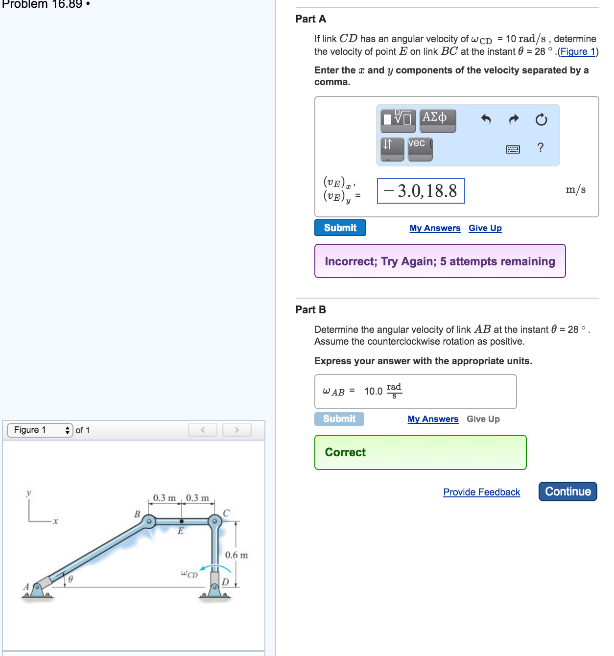 Solved If link CD has an angular velocity of ?CD = 10 rad/s