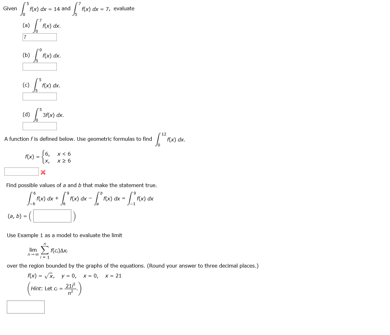 Solved Given 5 Integrate0 F X Dx 14 And 7 Integrate5 F X