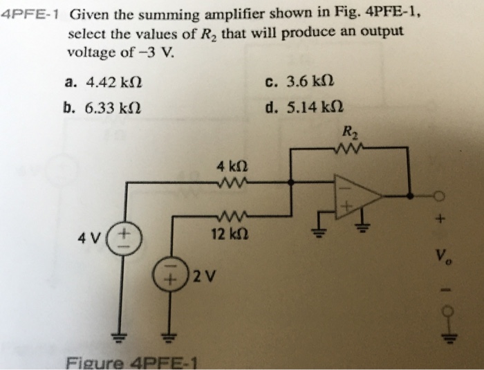 Solved Given the summing amplifier shown in Fig. 4PFE-1, | Chegg.com