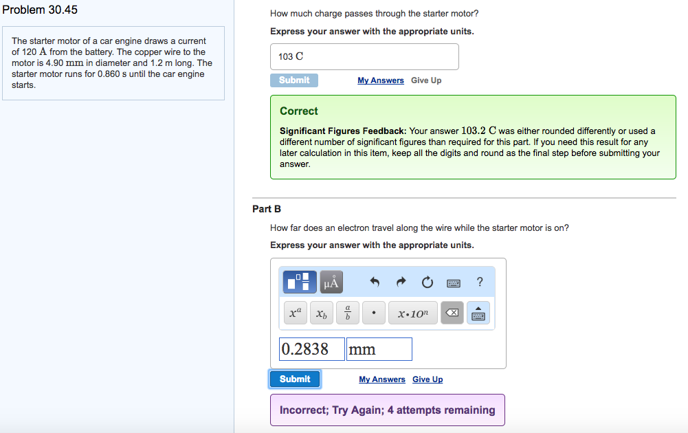 Solved The starter motor of a car engine draws a current of