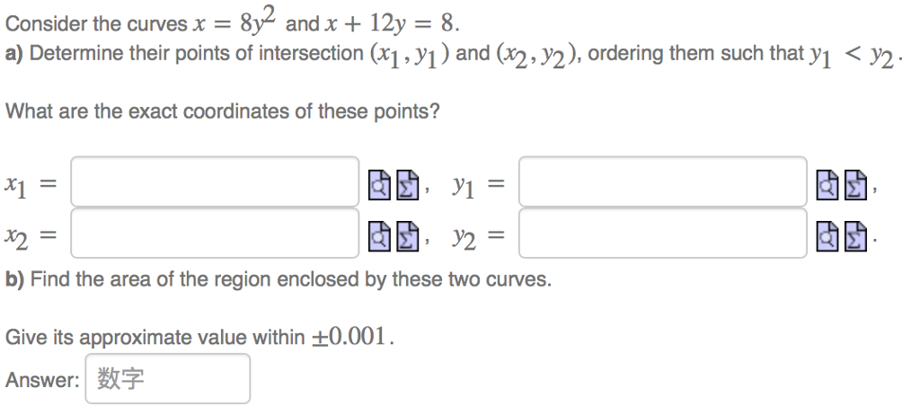 Solved Consider the curves x = 8y and x + 12y = 8. a) | Chegg.com