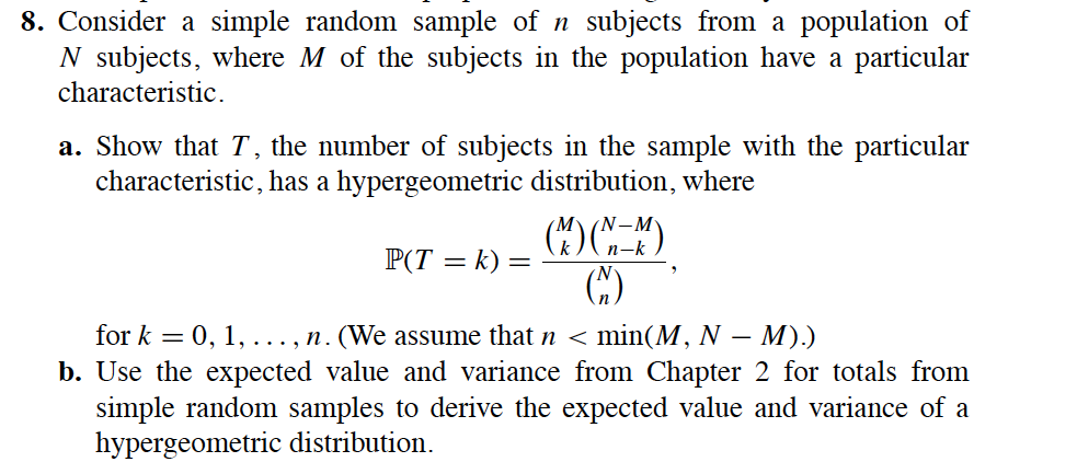 Solved 8. Consider a simple random sample of n subjects from | Chegg.com