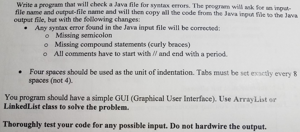 Solved Write a program that will check a Java file for | Chegg.com