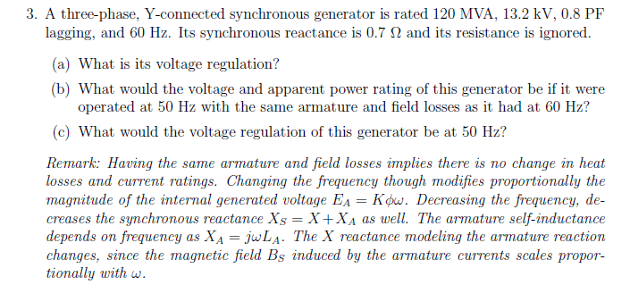 Solved A three-phase, Y-connected synchronous generator is | Chegg.com