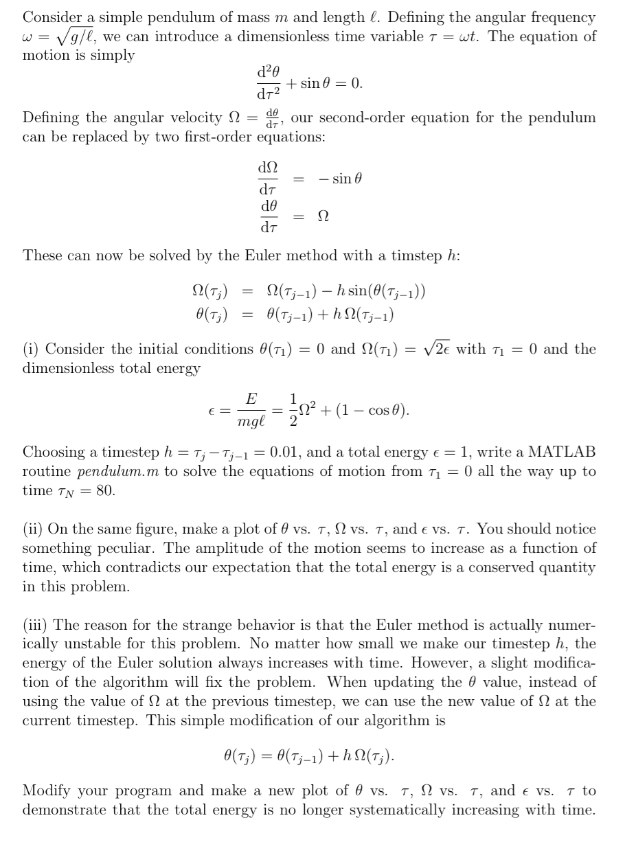 Solved Consider a simple pendulum of mass m and length L. | Chegg.com