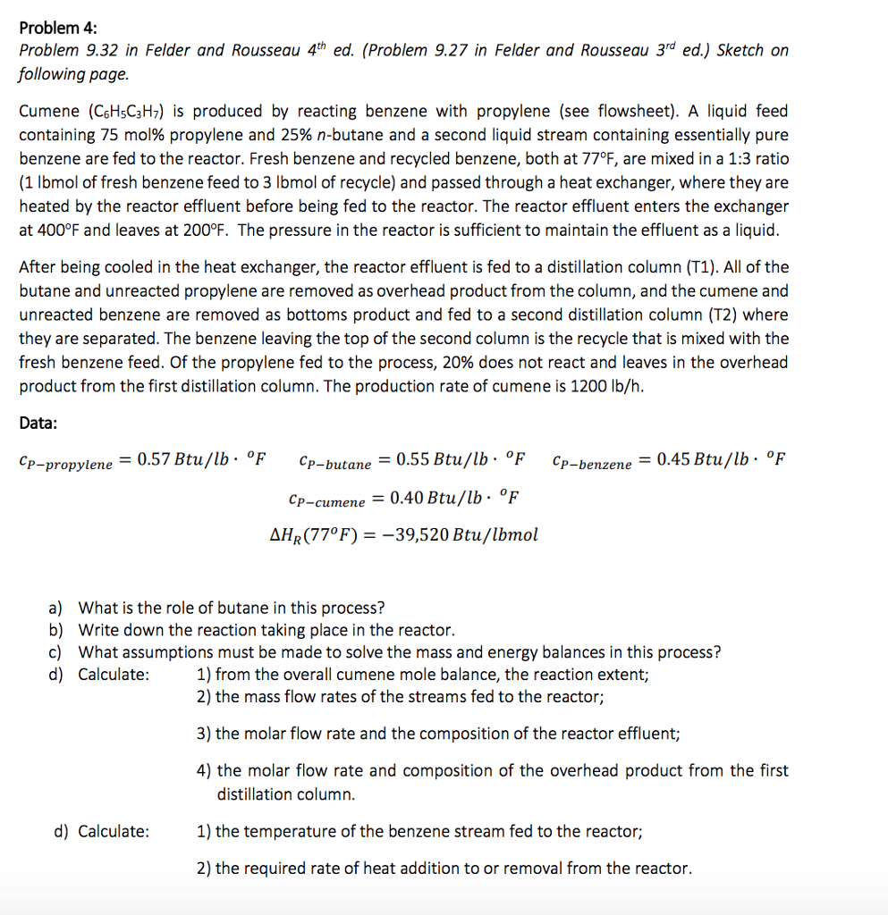 Problem 4: Problem 9.32 in Felder and Rousseau 4th | Chegg.com