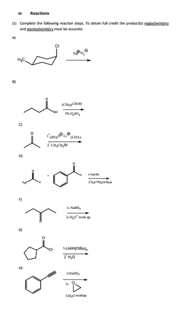 Solved I Reactions (1) Complete The Following Reaction 