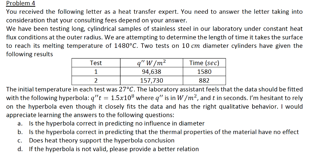 You received the following letter as a heat transfer | Chegg.com