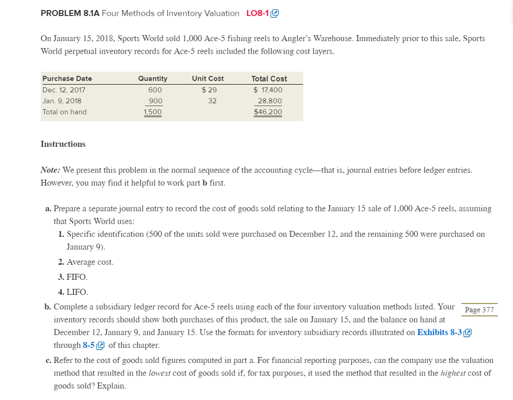 Solved PROBLEM 8.1A Four Methods of Inventory Valuation