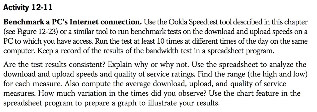 Activity 12-11 Benchmark A Pc's Internet Connection. 