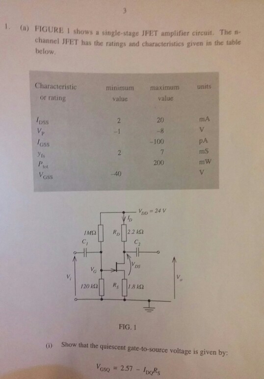 Solved . (a) FIGURE I shows a single-stage JPET amplifier | Chegg.com