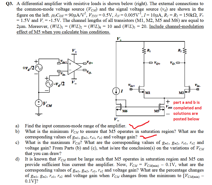 Q3. A differential amplifier with resistive loads is | Chegg.com