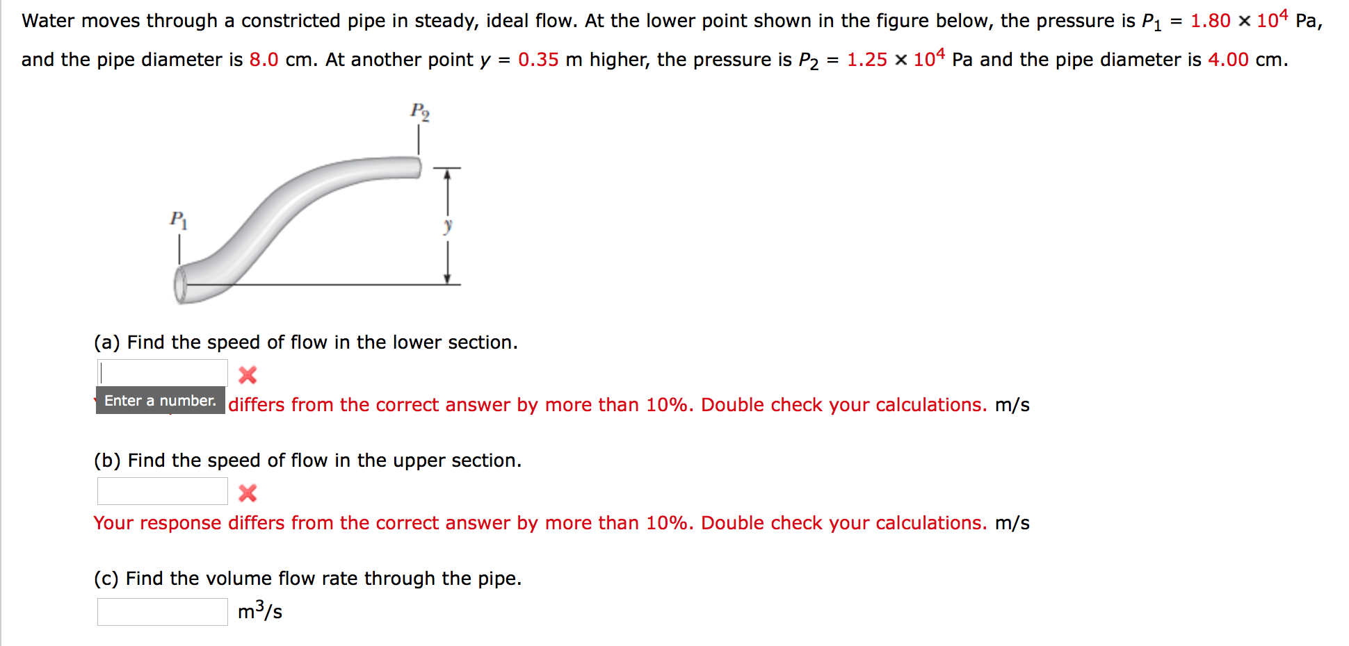 Solved Water moves through a constricted pipe in steady,