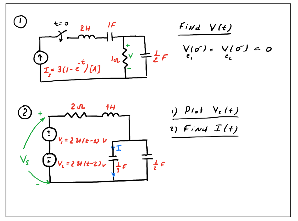 Solved Find V(t) V_c_1 (0^-) = V_c_2 (0^-) = 0 Plot V_s | Chegg.com