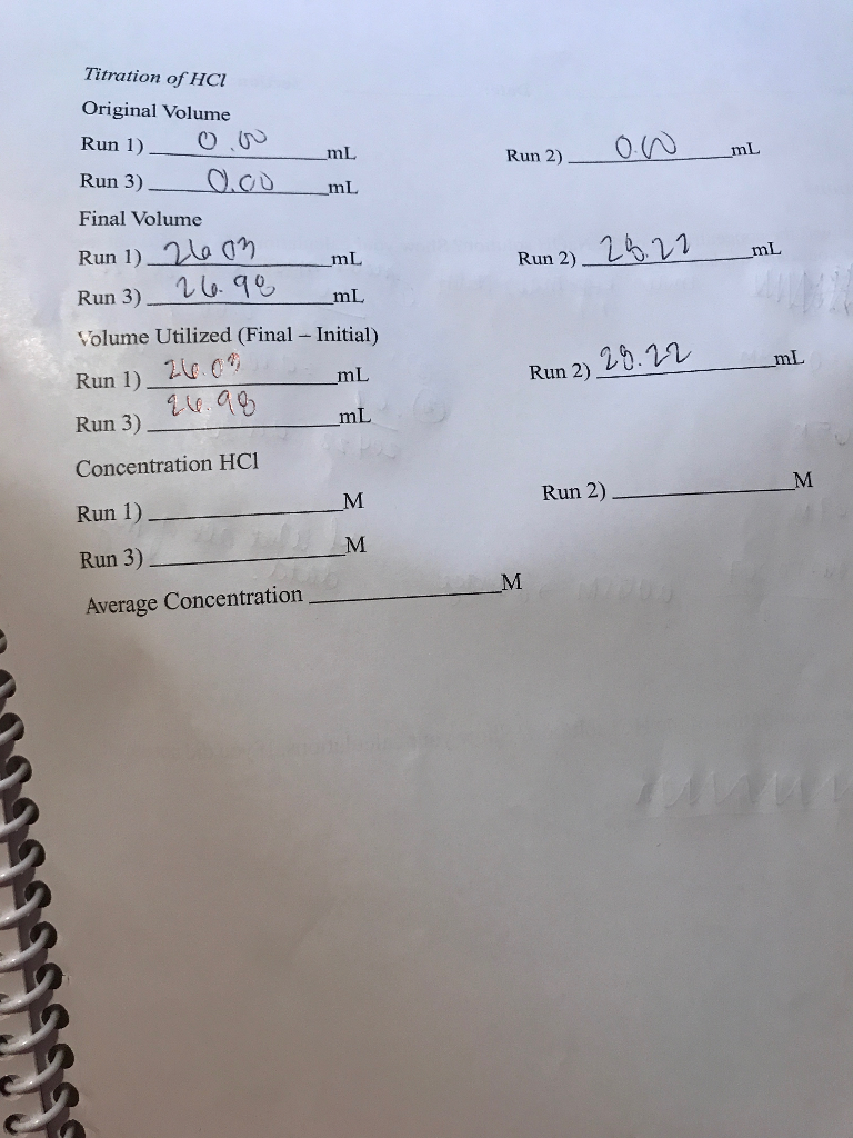 Solved What is the concentration of the HCl solution? I