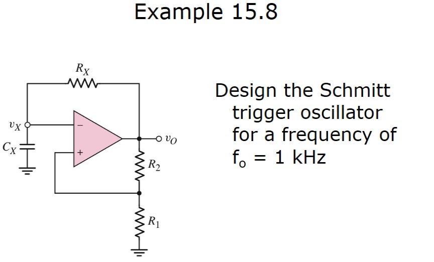 Solved Example 15.8 Design the Schmitt trigger oscillator